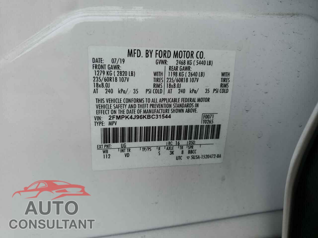 FORD EDGE 2019 - 2FMPK4J96KBC31544
