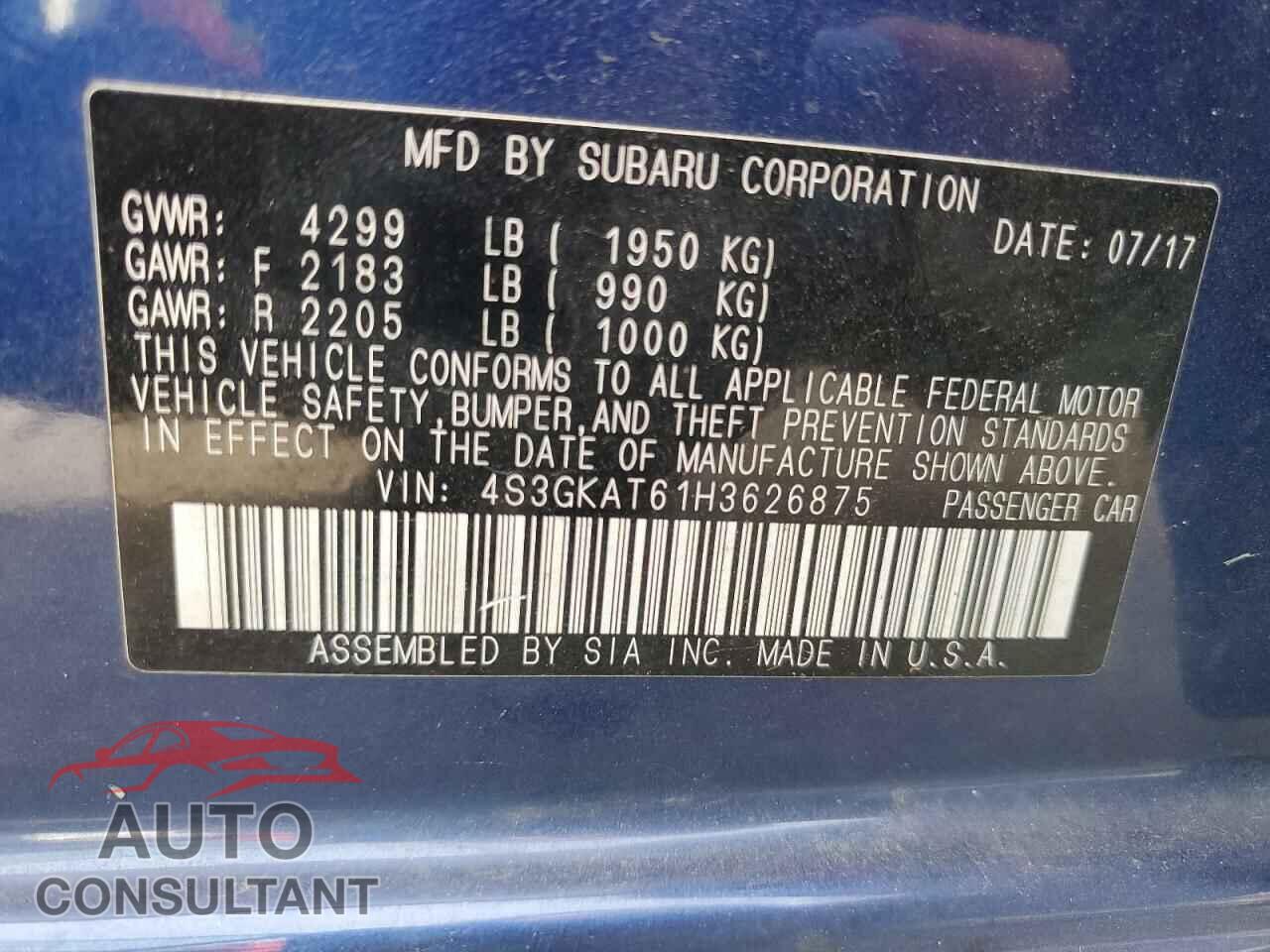 SUBARU IMPREZA 2017 - 4S3GKAT61H3626875