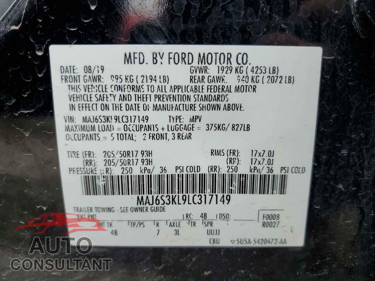 FORD ECOSPORT 2020 - MAJ6S3KL9LC317149