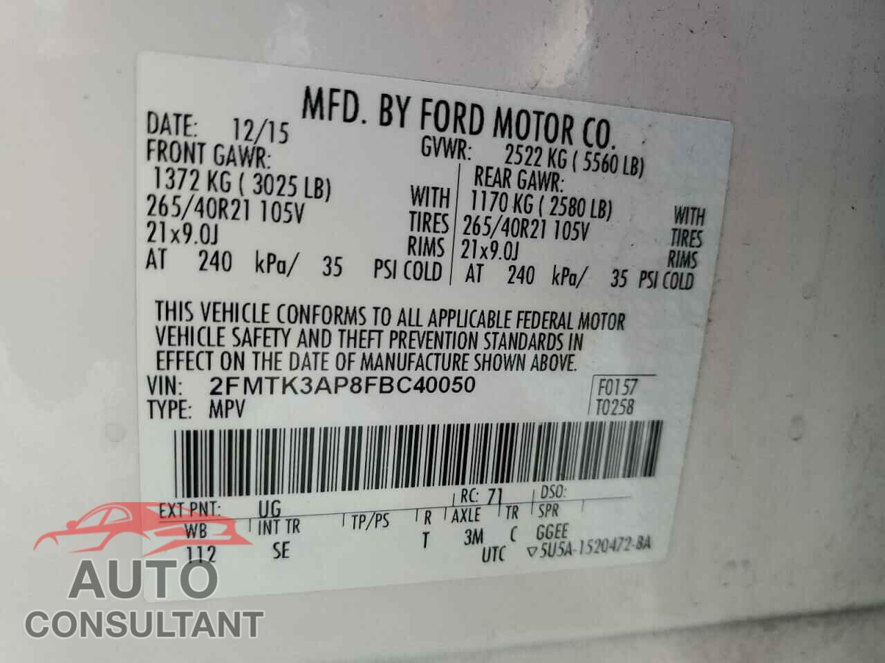 FORD EDGE 2015 - 2FMTK3AP8FBC40050