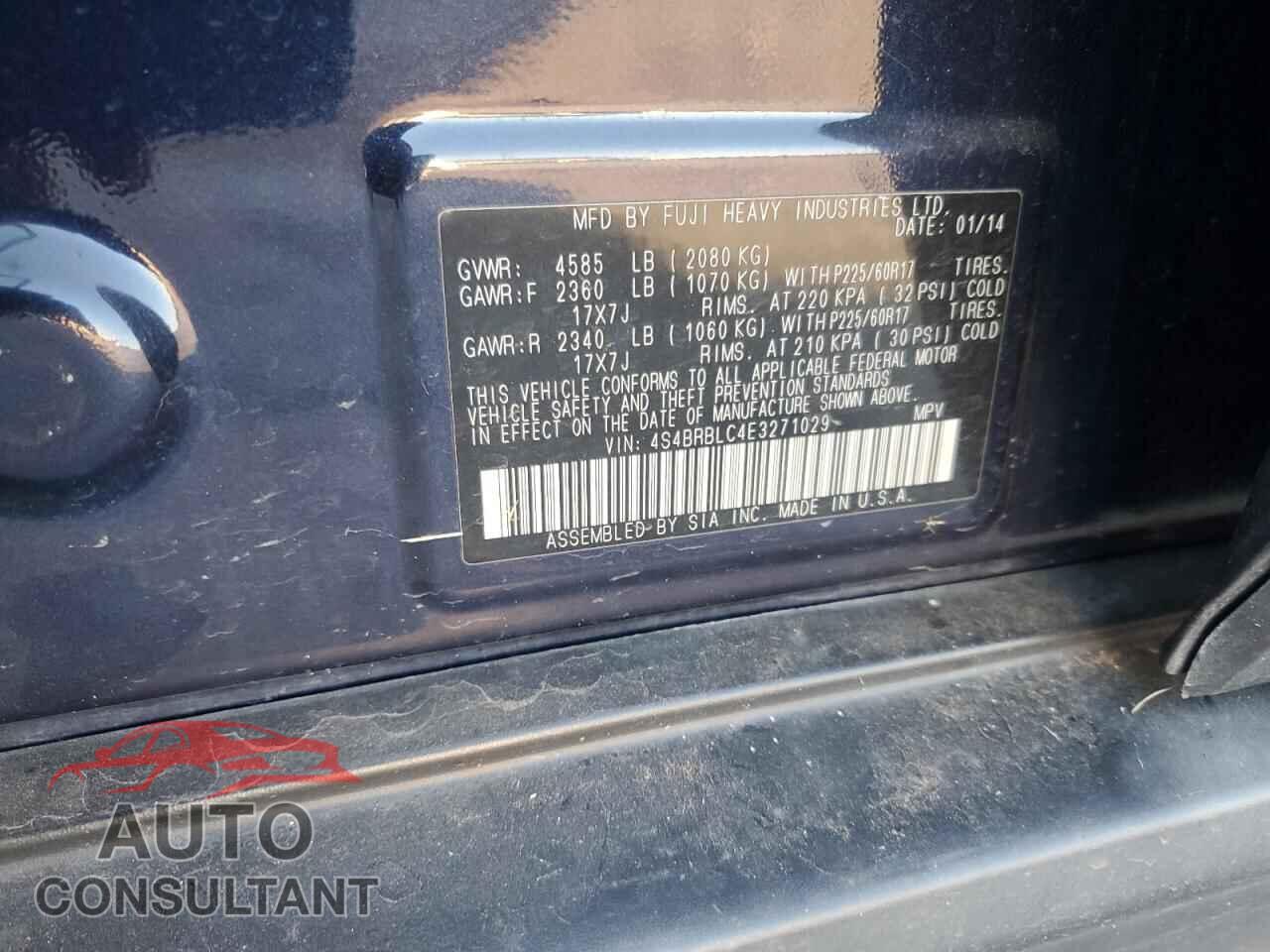 SUBARU OUTBACK 2014 - 4S4BRBLC4E3271029