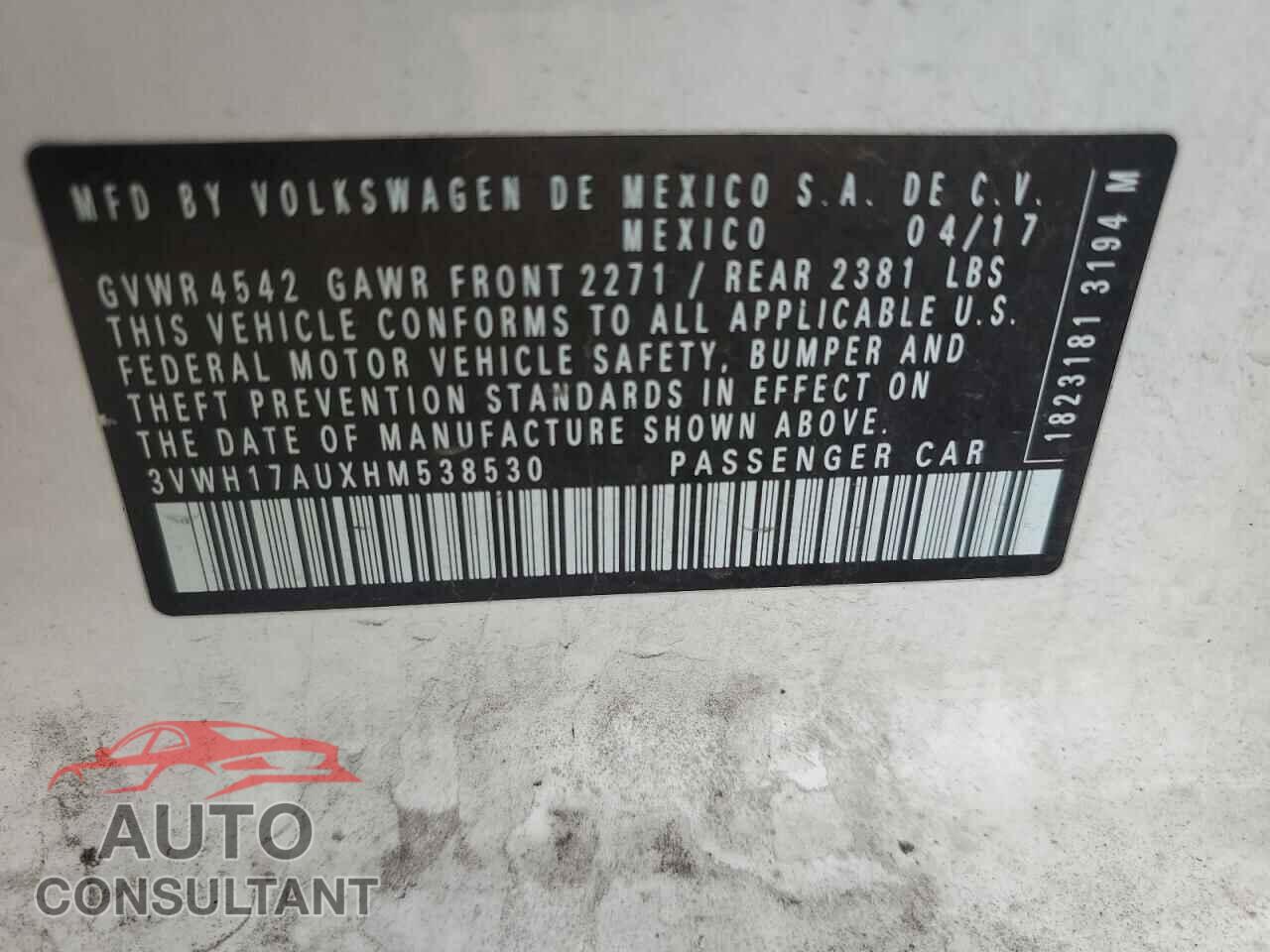 VOLKSWAGEN GOLF 2017 - 3VWH17AUXHM538530