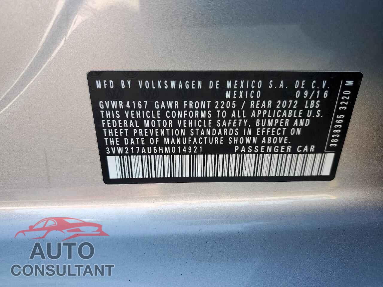 VOLKSWAGEN GOLF 2017 - 3VW217AU5HM014921