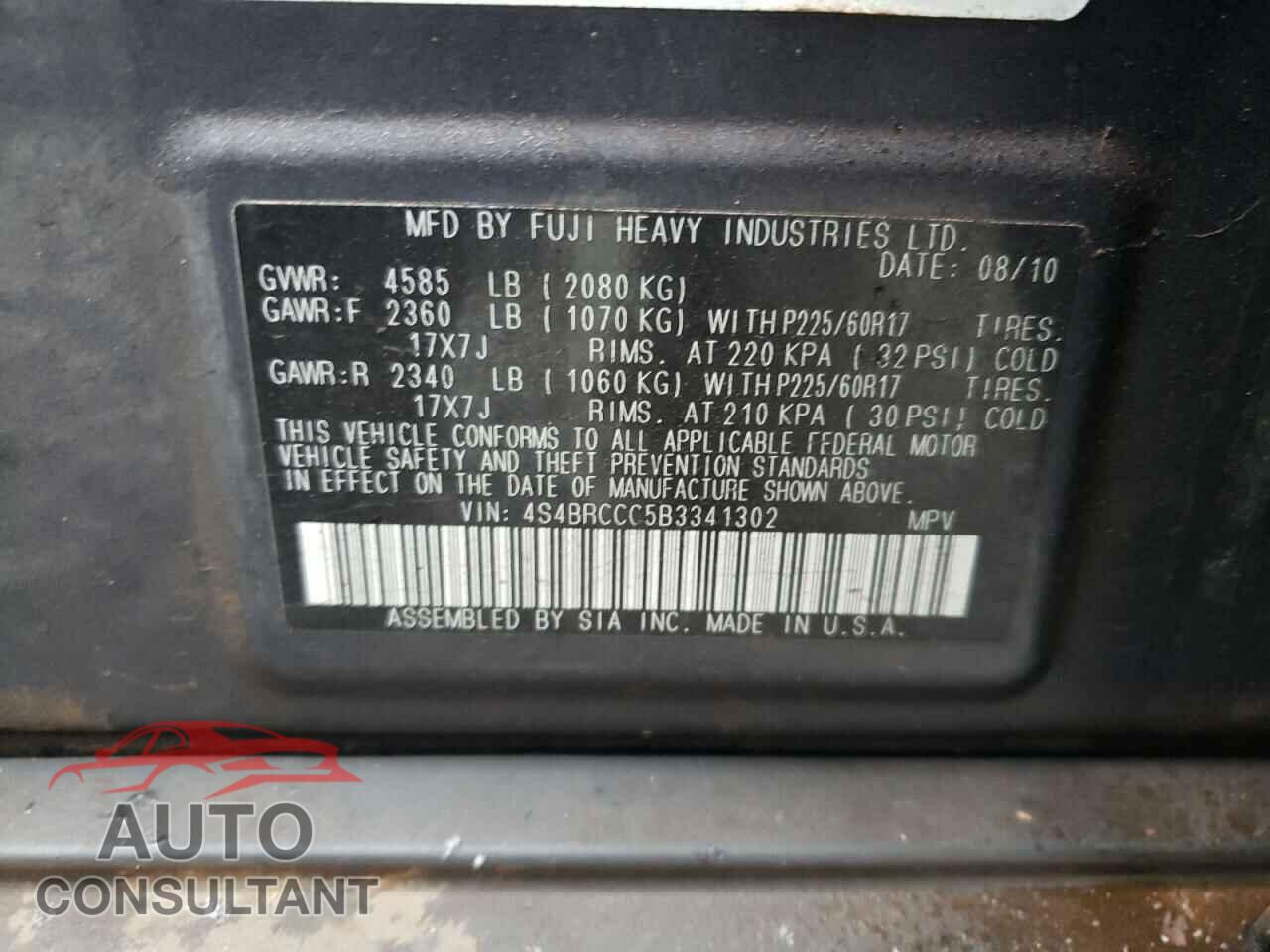 SUBARU OUTBACK 2011 - 4S4BRCCC5B3341302