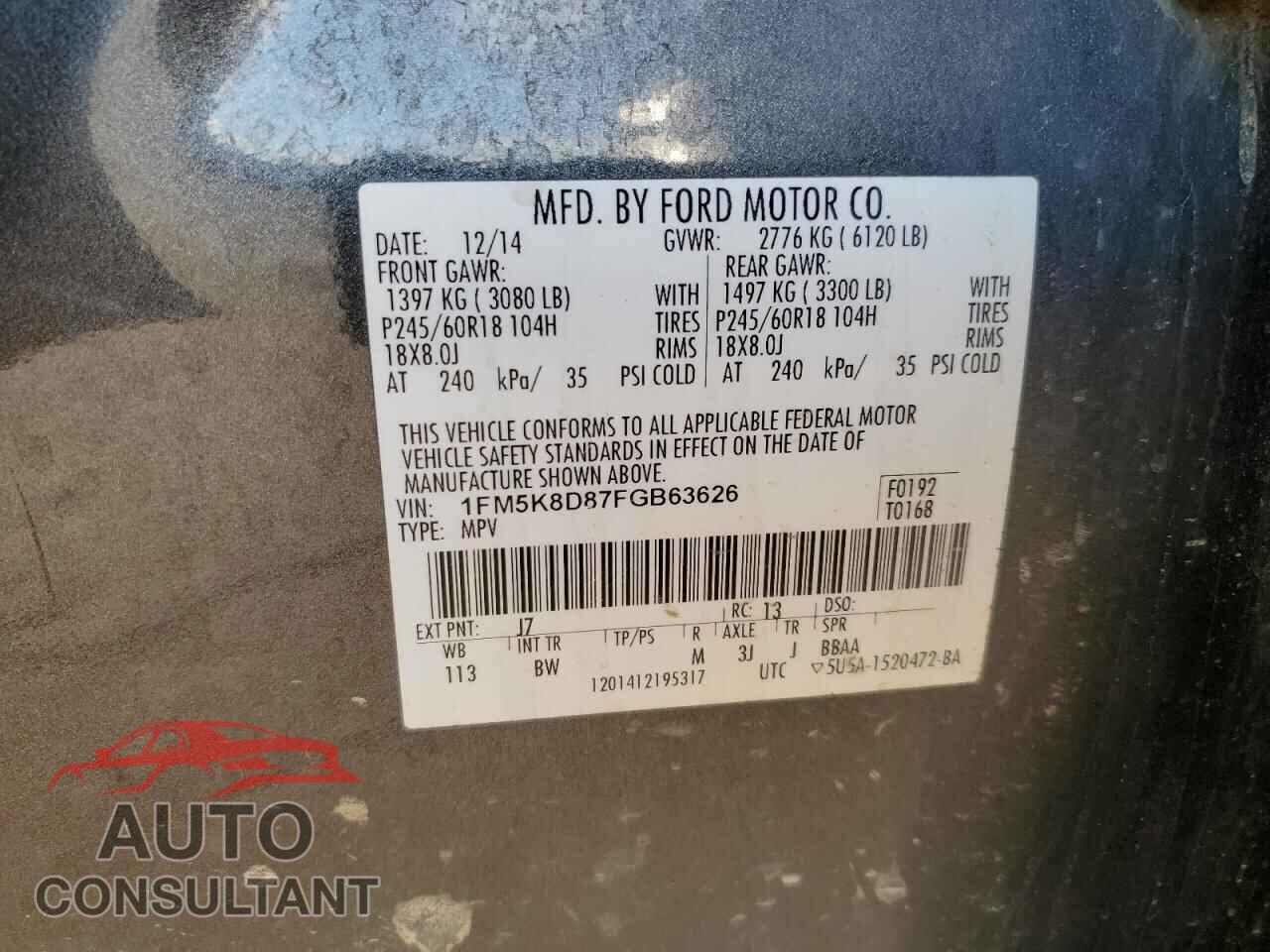 FORD EXPLORER 2015 - 1FM5K8D87FGB63626