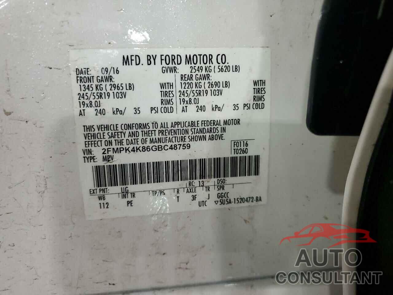 FORD EDGE 2016 - 2FMPK4K86GBC48759