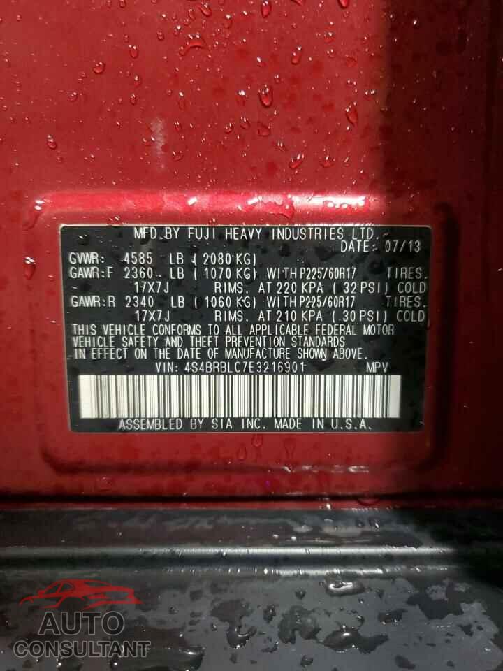 SUBARU OUTBACK 2014 - 4S4BRBLC7E3216901