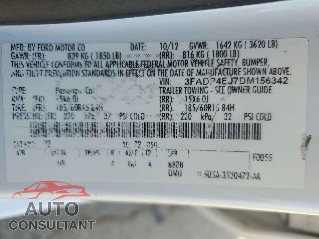 FORD FIESTA 2013 - 3FADP4EJ7DM156342