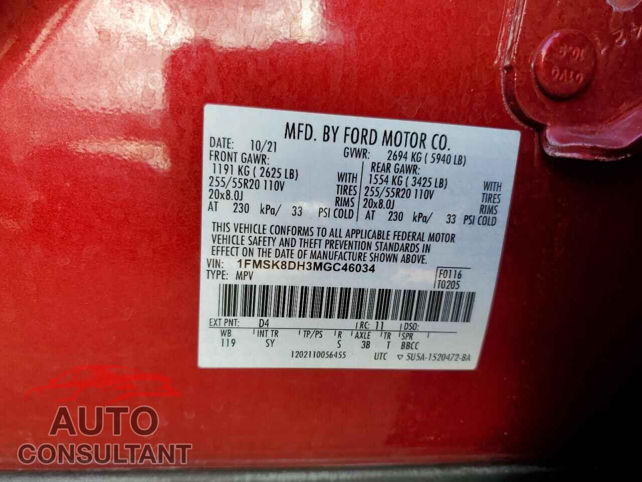 FORD EXPLORER 2021 - 1FMSK8DH3MGC46034