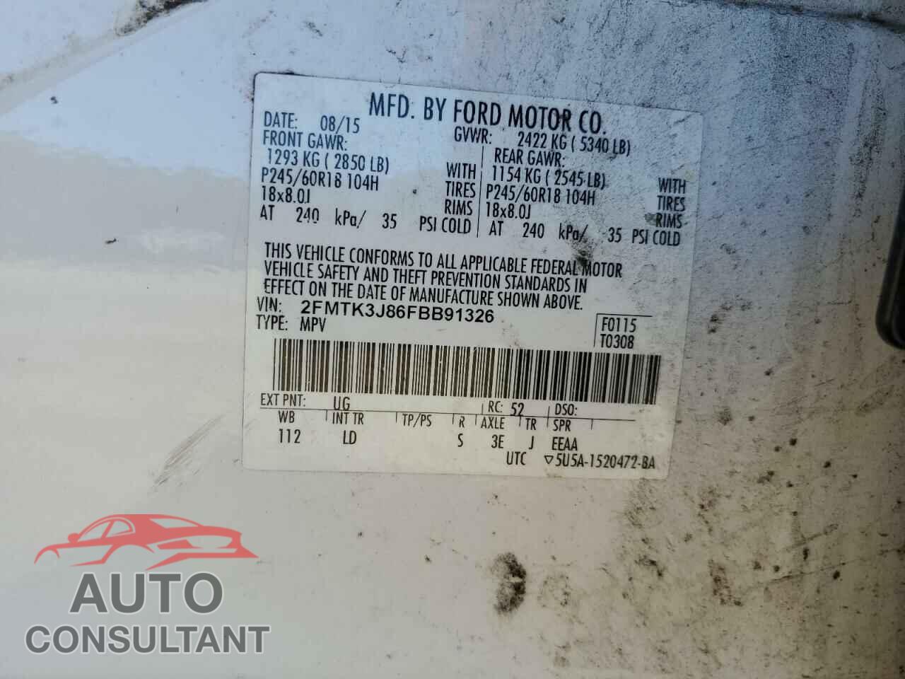 FORD EDGE 2015 - 2FMTK3J86FBB91326