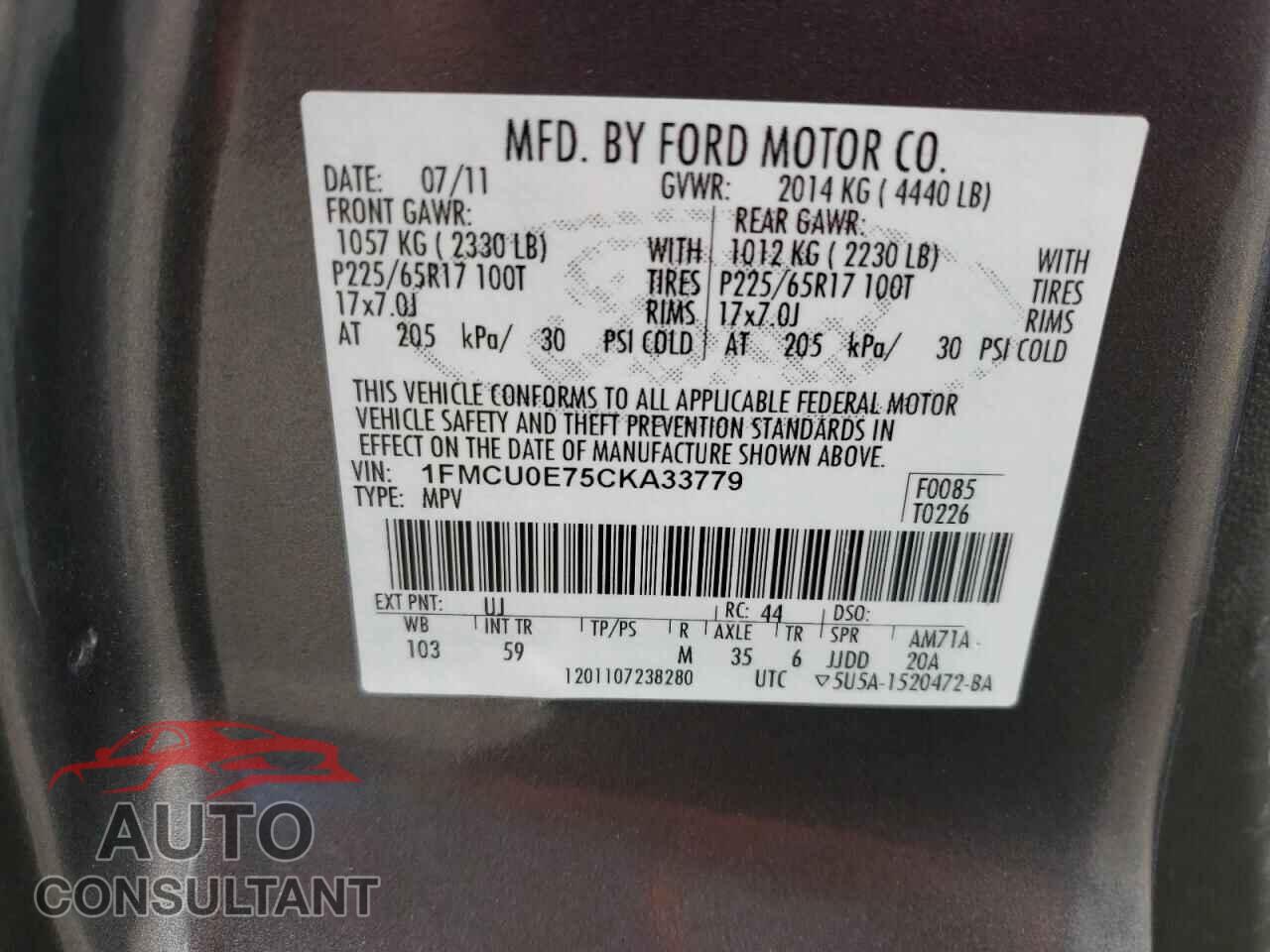 FORD ESCAPE 2012 - 1FMCU0E75CKA33779