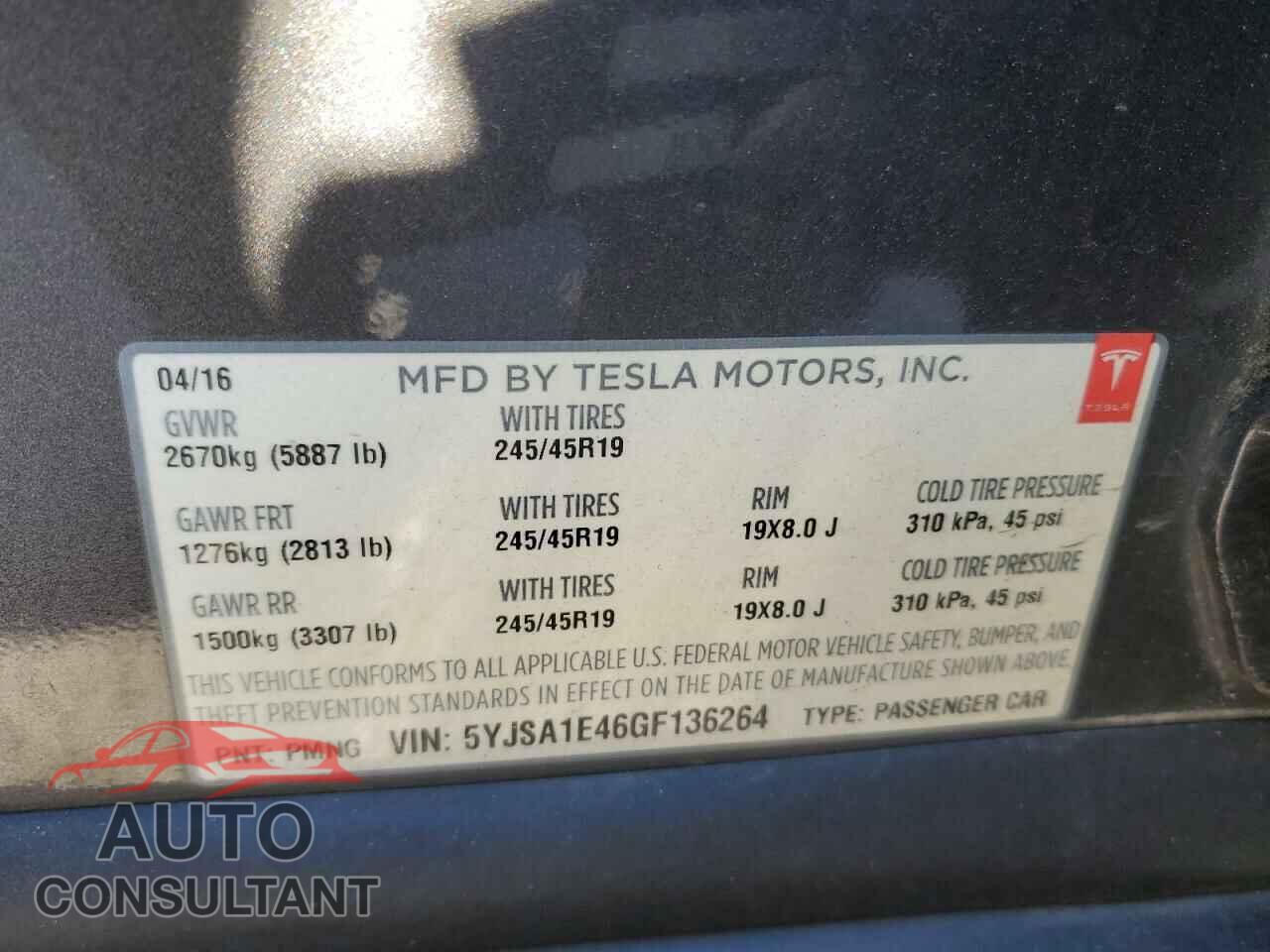 TESLA MODEL S 2016 - 5YJSA1E46GF136264