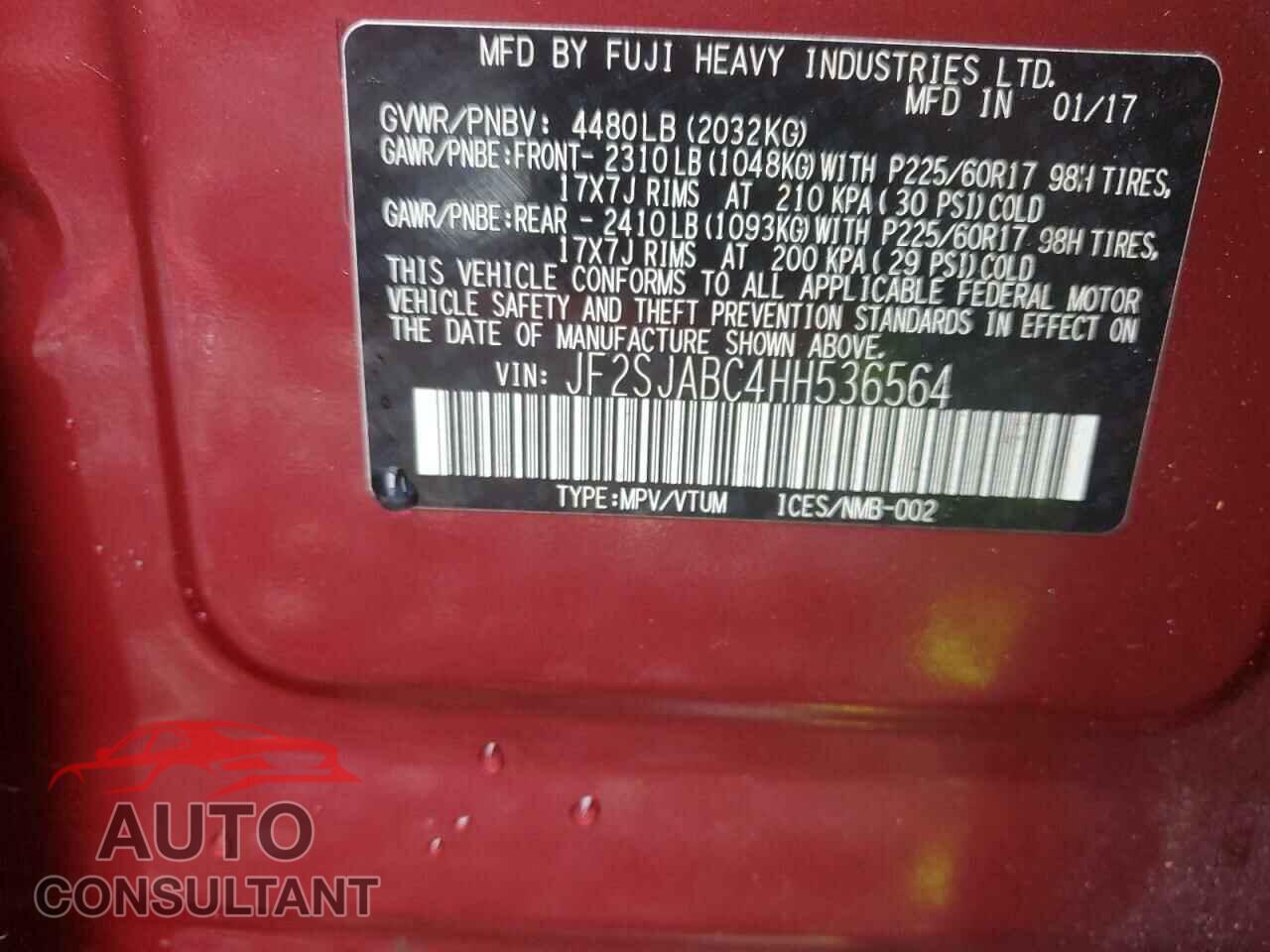 SUBARU FORESTER 2017 - JF2SJABC4HH536564