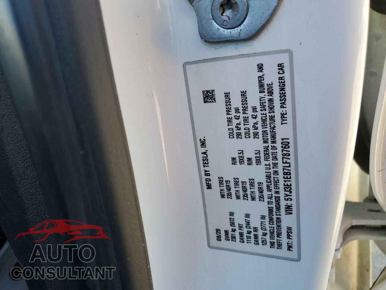 TESLA MODEL 3 2020 - 5YJ3E1EB7LF787601
