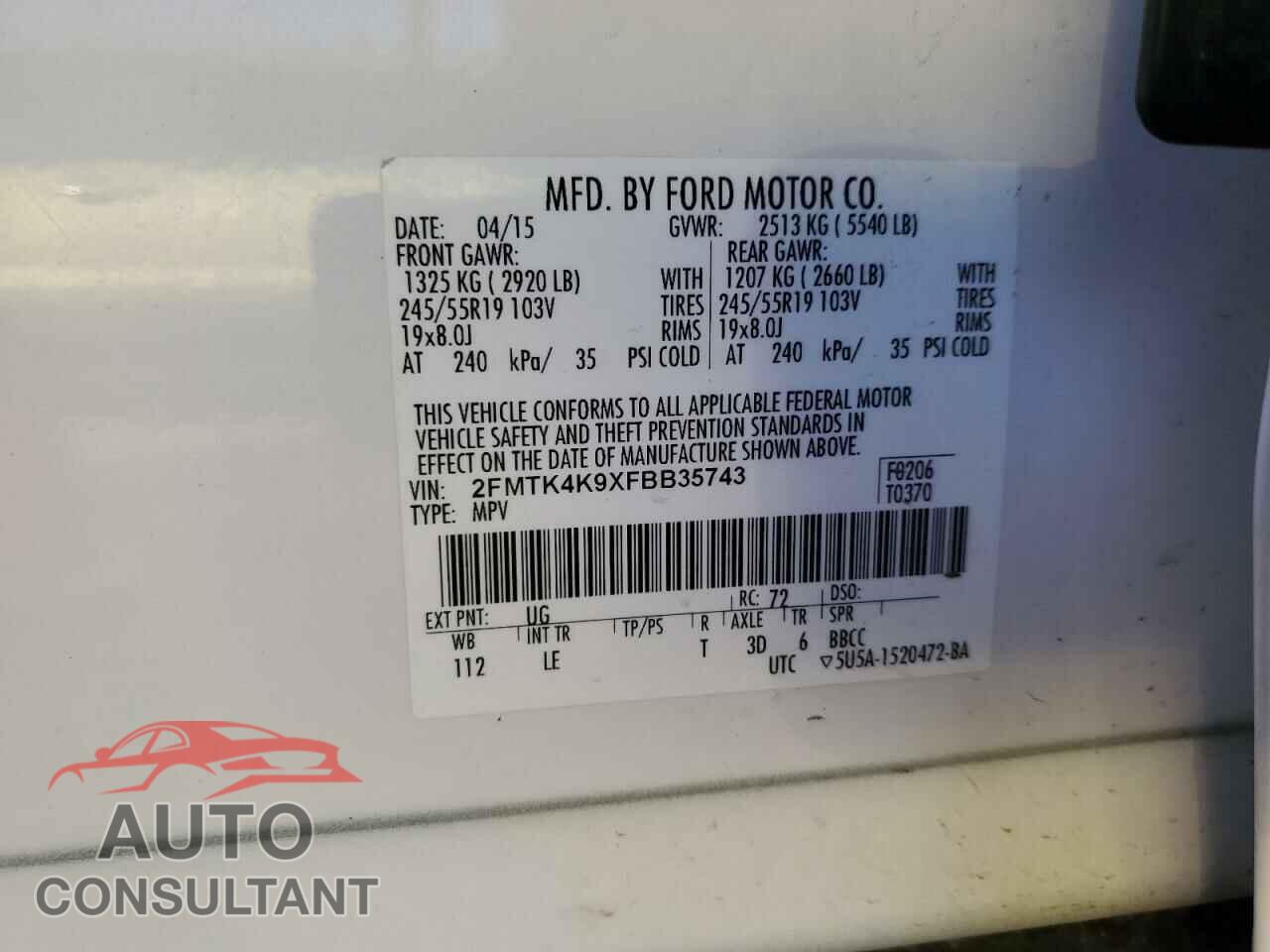 FORD EDGE 2015 - 2FMTK4K9XFBB35743