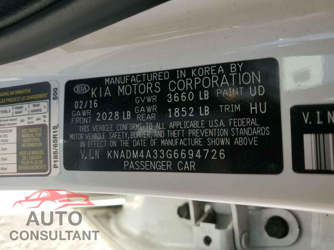 KIA RIO 2016 - KNADM4A33G6694726