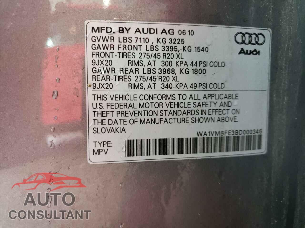 AUDI Q7 2011 - WA1VMBFE3BD000346