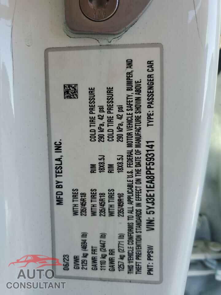 TESLA MODEL 3 2023 - 5YJ3E1EA8PF593141