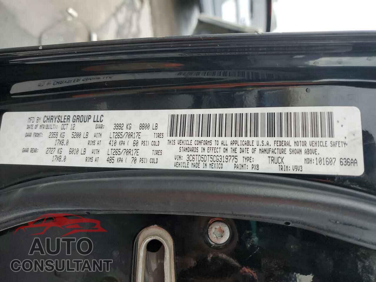 DODGE RAM 2500 2012 - 3C6TD5DT5CG319775