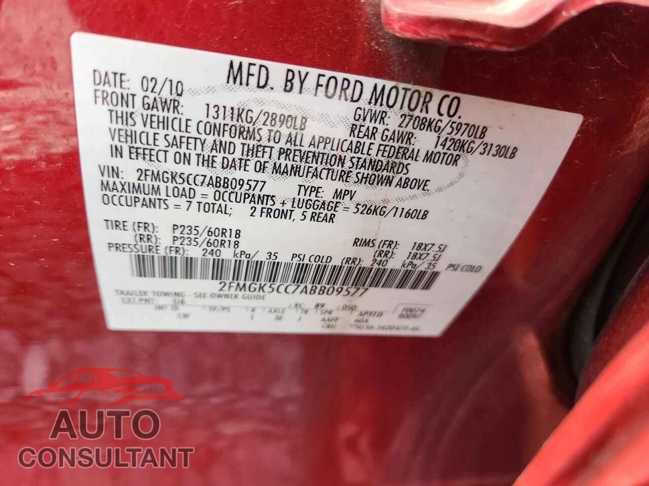 FORD FLEX 2010 - 2FMGK5CC7ABB09577