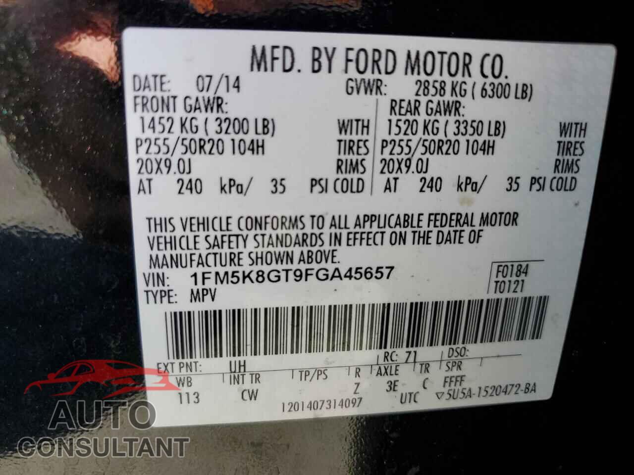 FORD EXPLORER 2015 - 1FM5K8GT9FGA45657