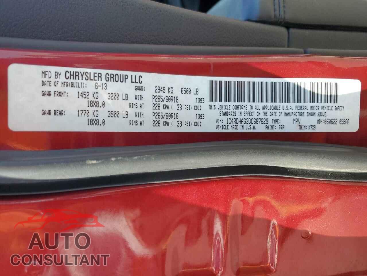 DODGE DURANGO 2013 - 1C4RDHAG3DC687629
