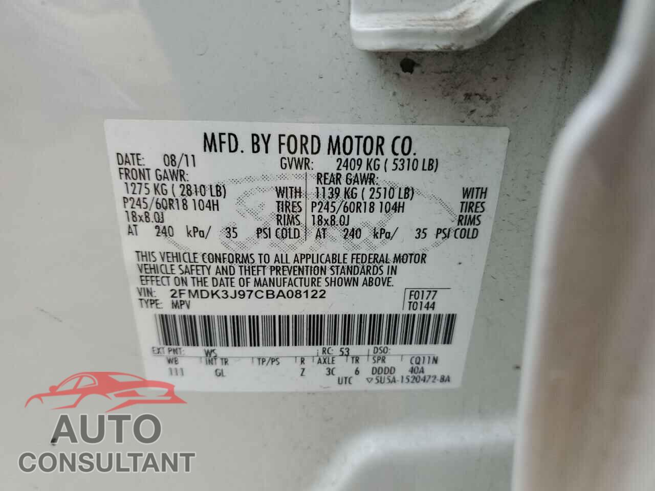 FORD EDGE 2012 - 2FMDK3J97CBA08122