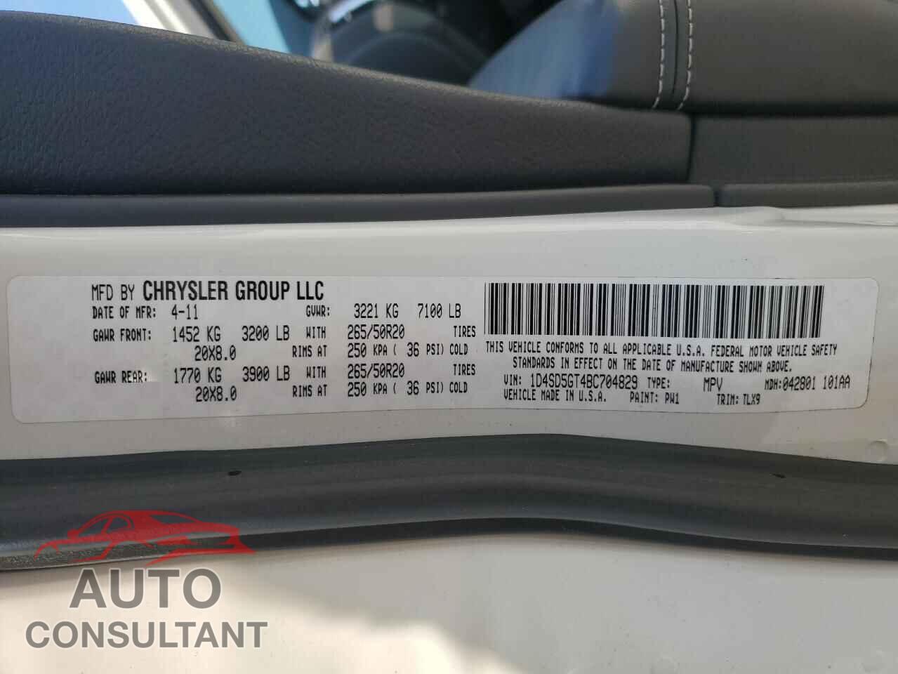 DODGE DURANGO 2011 - 1D4SD5GT4BC704829