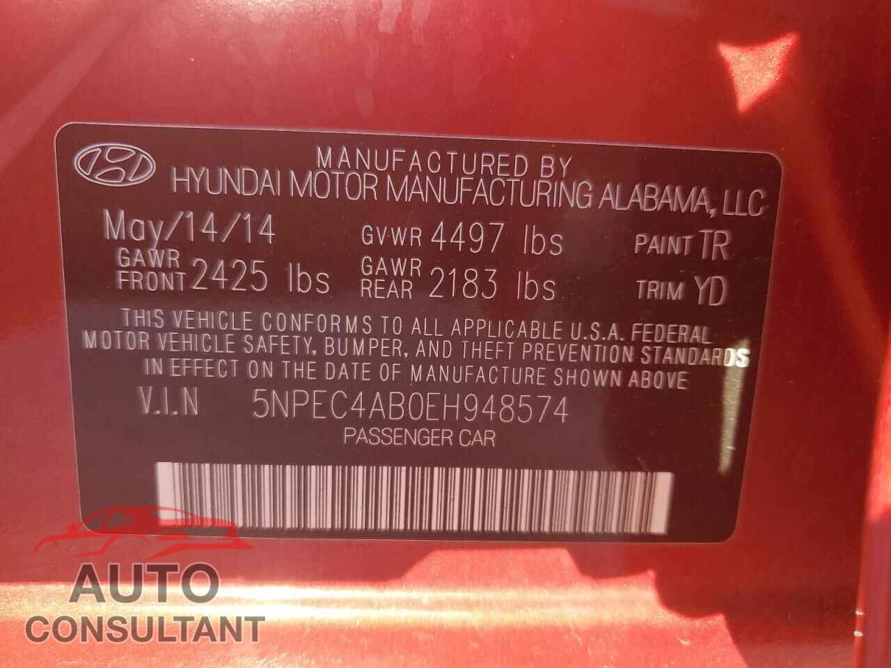 HYUNDAI SONATA 2014 - 5NPEC4AB0EH948574