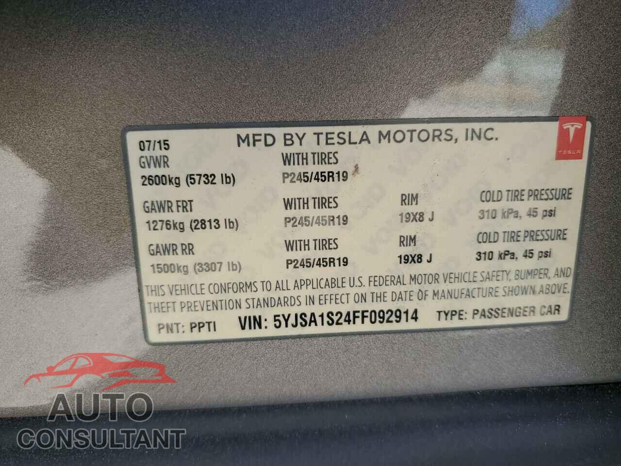 TESLA MODEL S 2015 - 5YJSA1S24FF092914