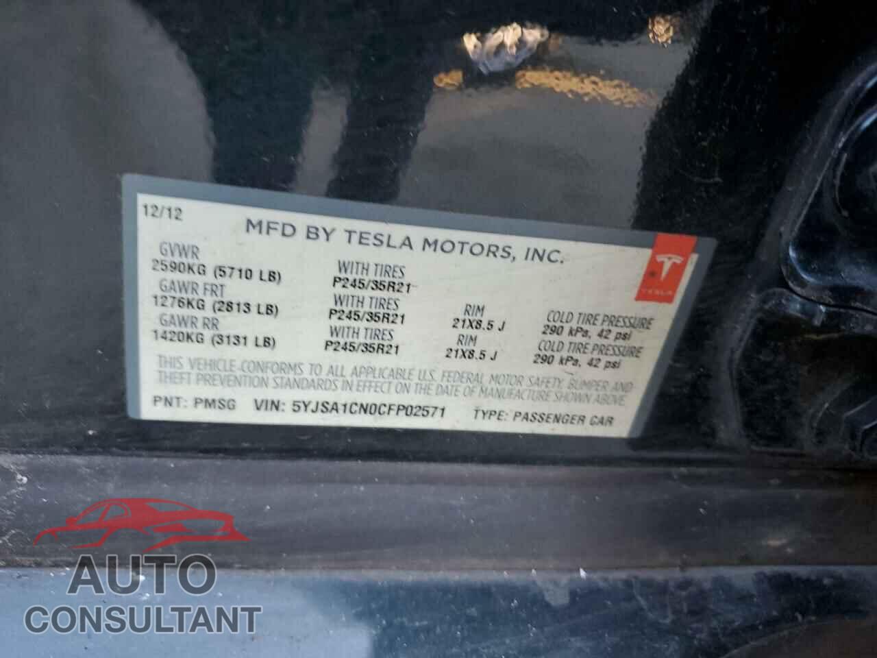 TESLA MODEL S 2012 - 5YJSA1CN0CFP02571
