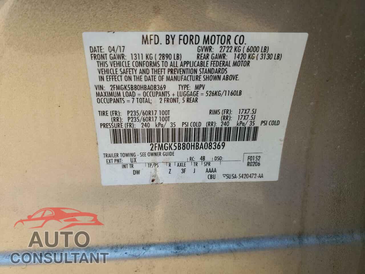 FORD FLEX 2017 - 2FMGK5B80HBA08369
