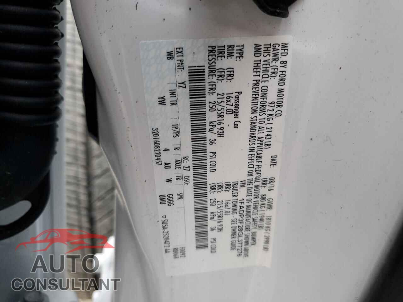 FORD FOCUS 2016 - 1FADP3F28GL377276