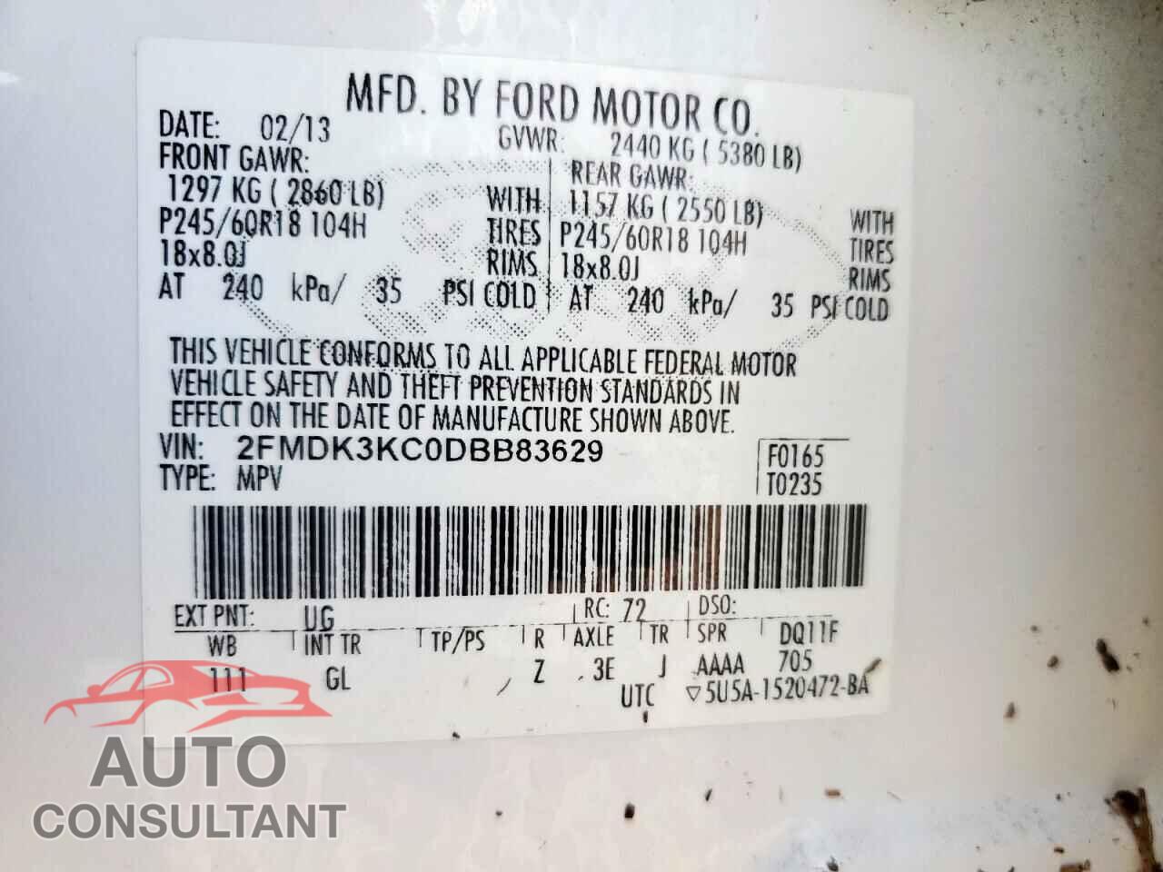 FORD EDGE 2013 - 2FMDK3KC0DBB83629