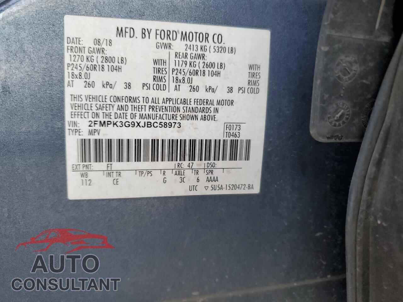 FORD EDGE 2018 - 2FMPK3G9XJBC58973