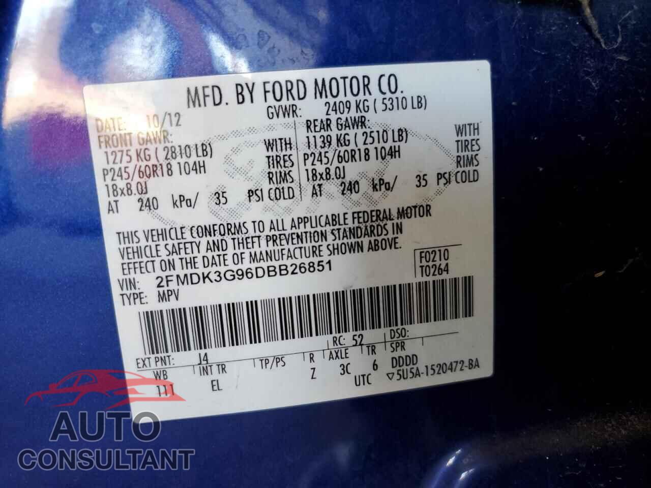 FORD EDGE 2013 - 2FMDK3G96DBB26851