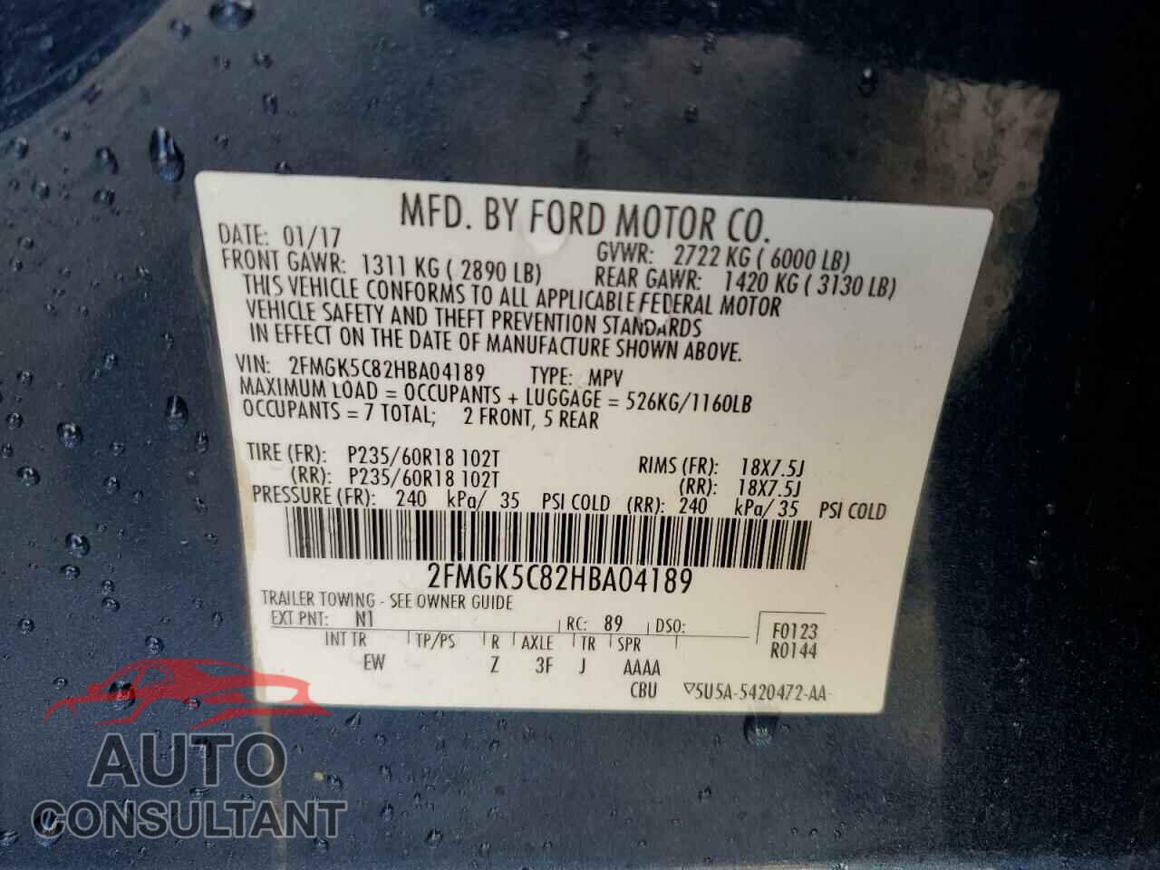FORD FLEX 2017 - 2FMGK5C82HBA04189