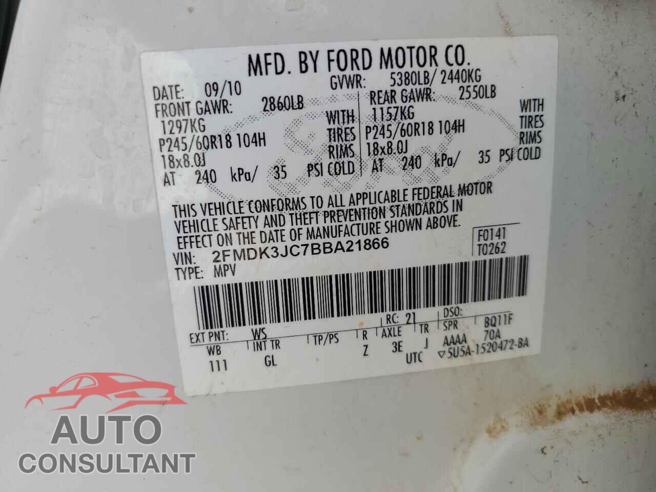 FORD EDGE 2011 - 2FMDK3JC7BBA21866