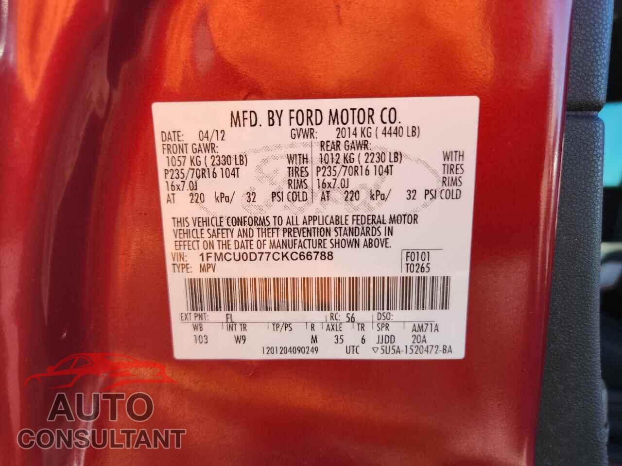 FORD ESCAPE 2012 - 1FMCU0D77CKC66788