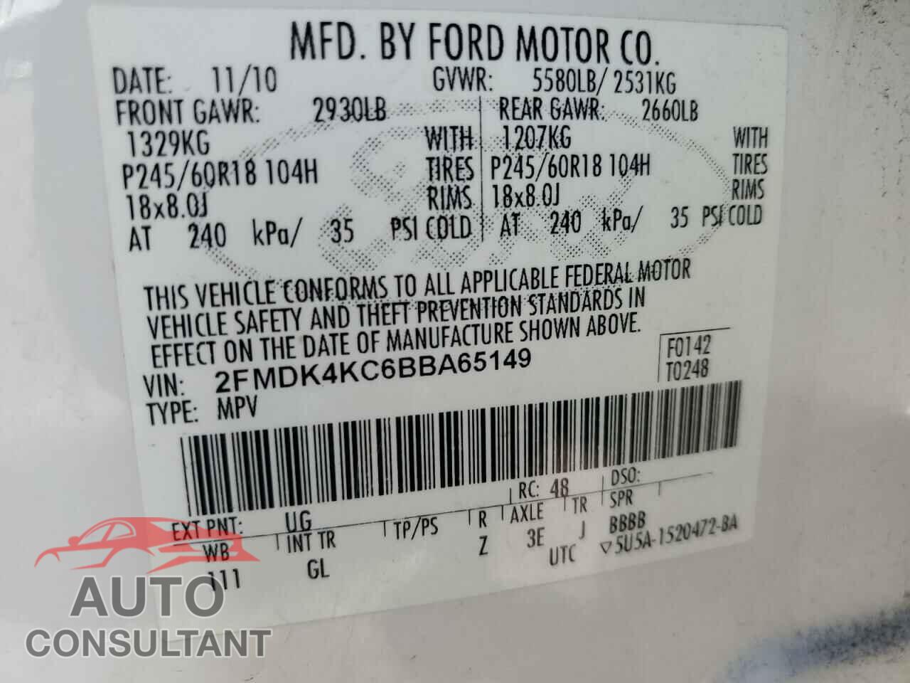 FORD EDGE 2011 - 2FMDK4KC6BBA65149