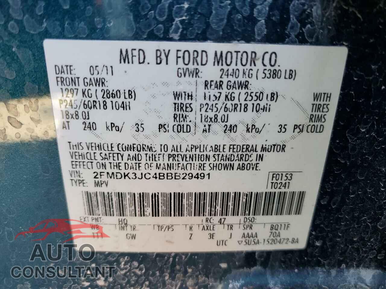 FORD EDGE 2011 - 2FMDK3JC4BBB29491