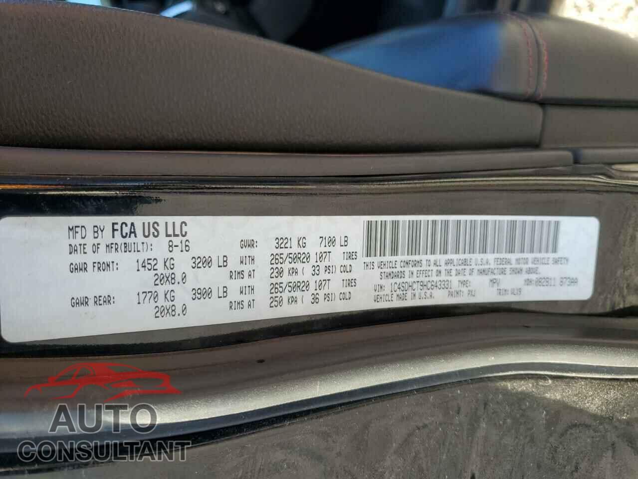 DODGE DURANGO 2017 - 1C4SDHCT9HC643331