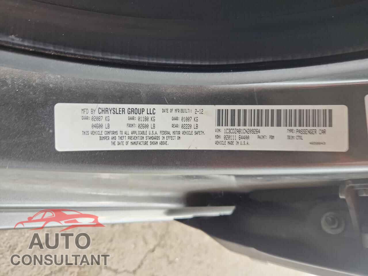 DODGE AVENGER 2012 - 1C3CDZAB1CN209264