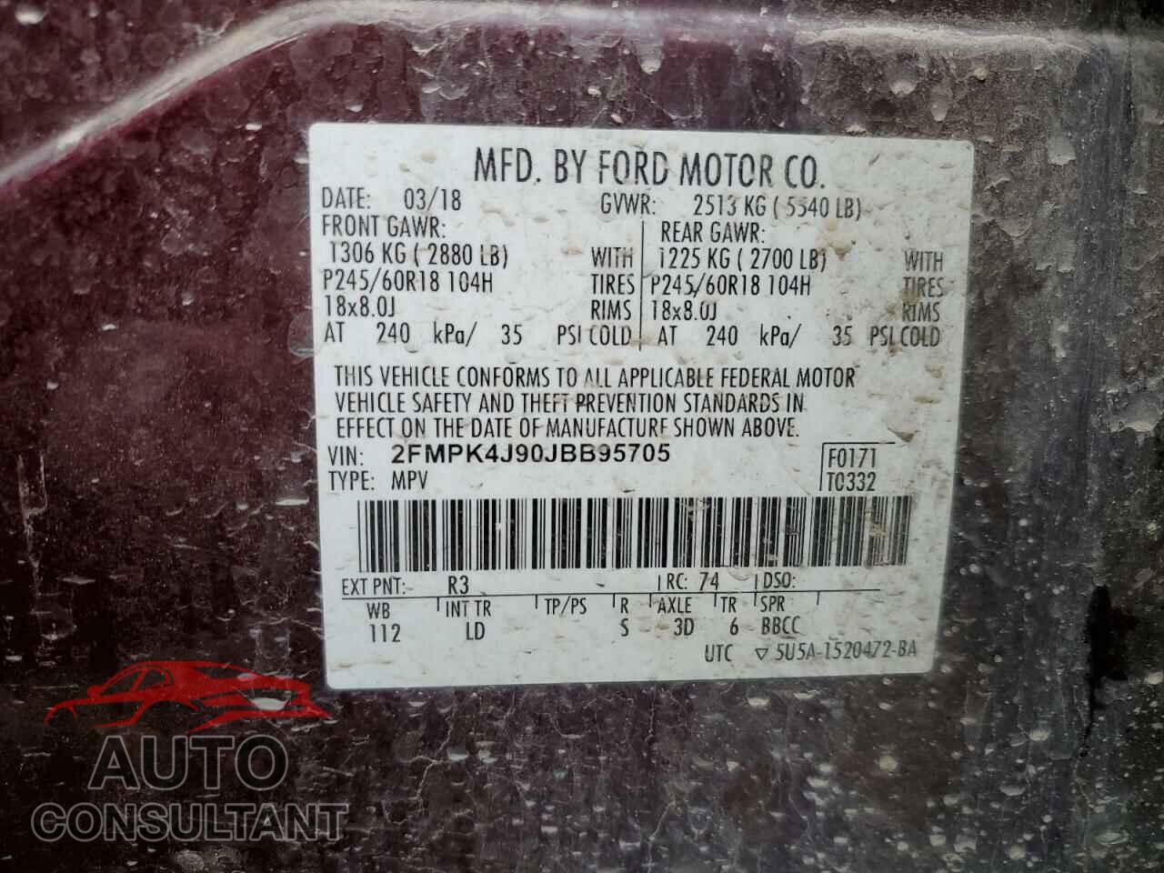 FORD EDGE 2018 - 2FMPK4J90JBB95705
