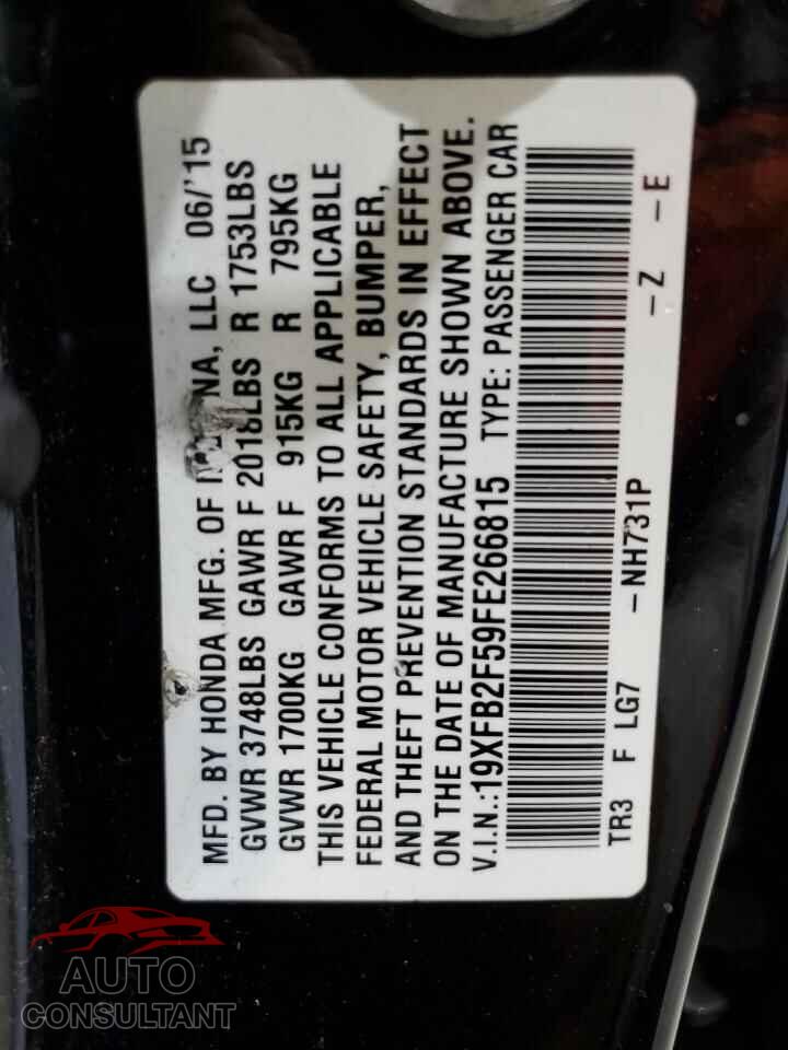 HONDA CIVIC 2015 - 19XFB2F59FE266815