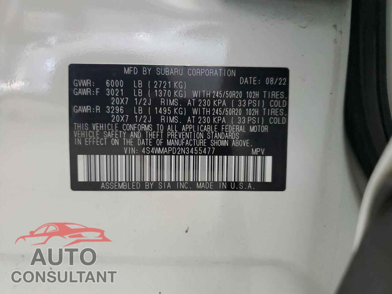 SUBARU ASCENT 2022 - 4S4WMAPD2N3455477