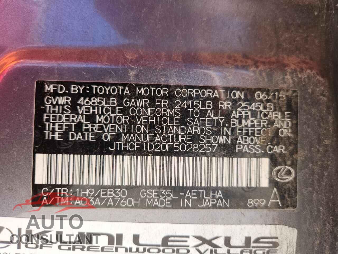 LEXUS IS 2015 - JTHCF1D20F5028257