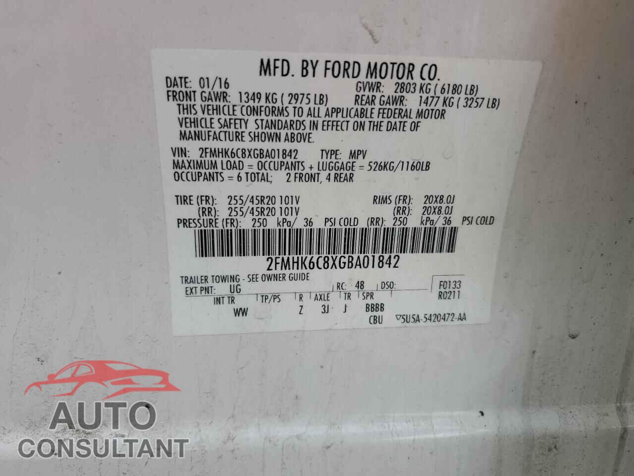 FORD FLEX 2016 - 2FMHK6C8XGBA01842
