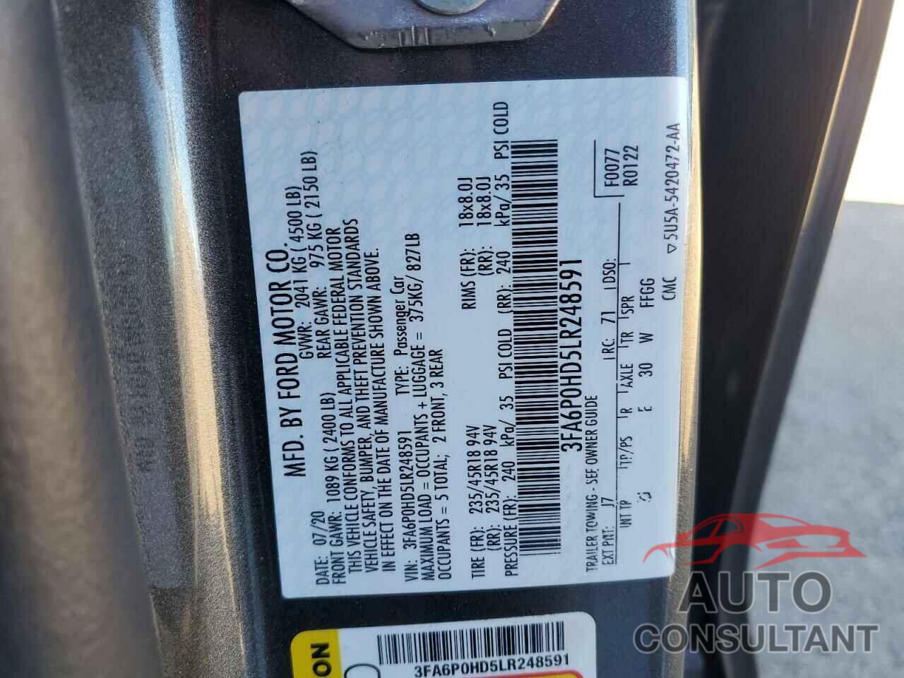 FORD FUSION 2020 - 3FA6P0HD5LR248591