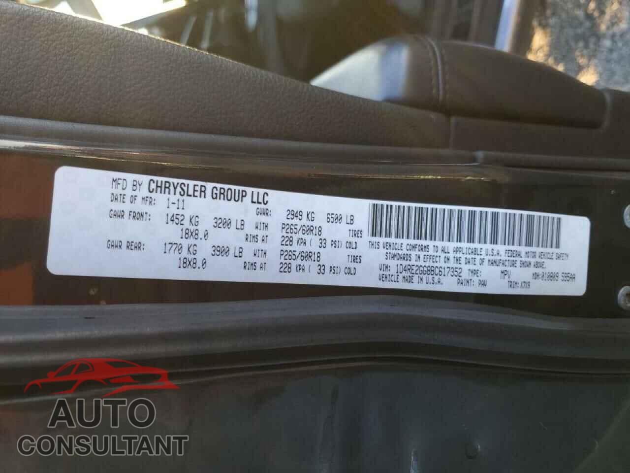 DODGE DURANGO 2011 - 1D4RE2GG8BC617352